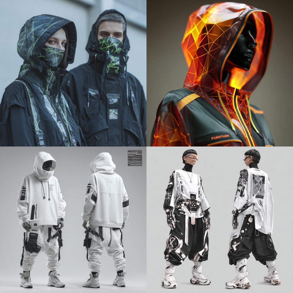 Design a clothing that combines cyberism and futurism 