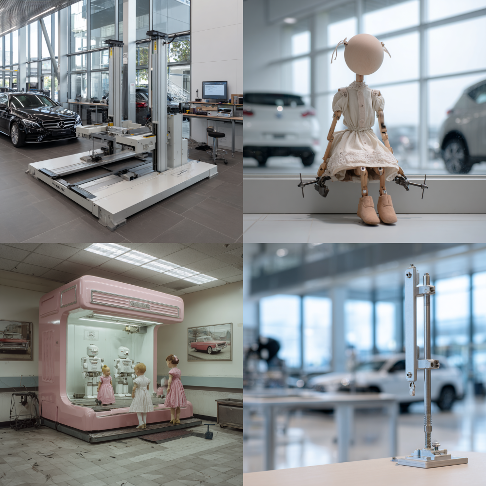 A clean and simple doll clamping machine appears in car dealerships 