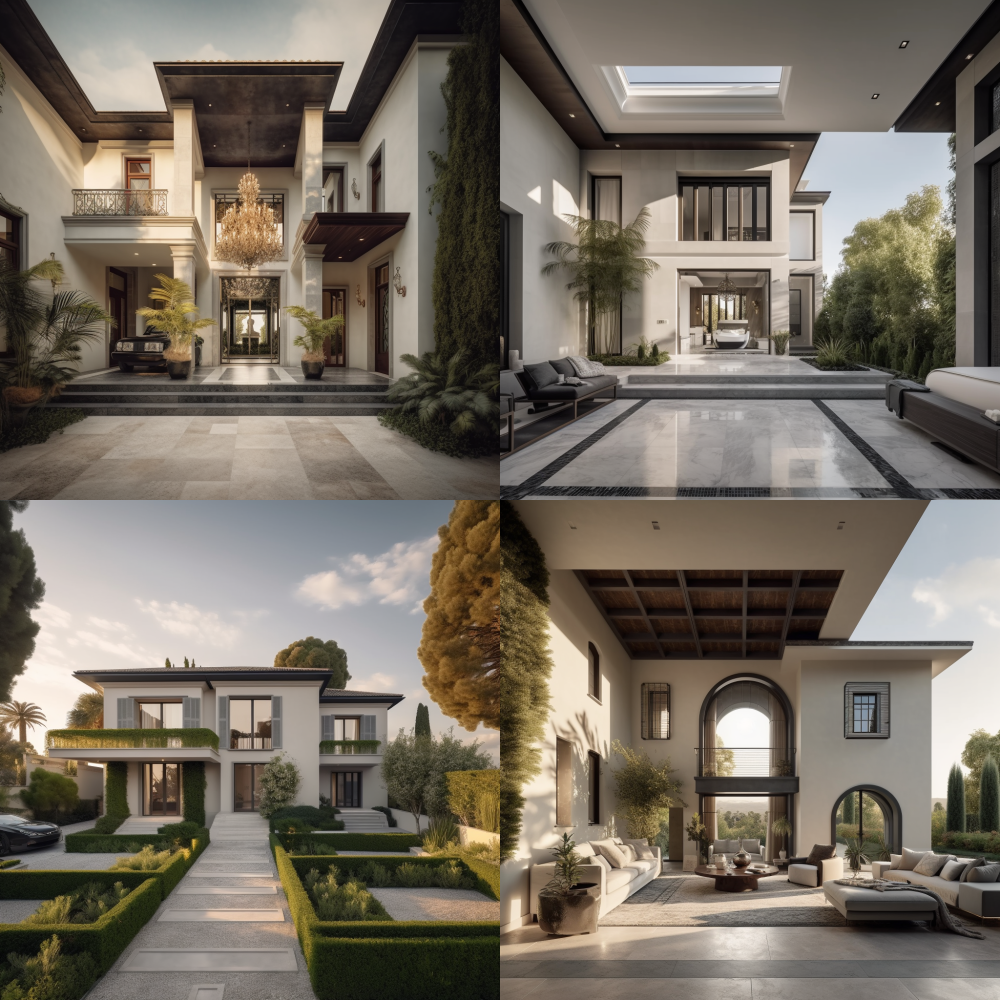 Create an exquisite villa image inspired by the reference images, capturing elegant architectural details and a harmonious blend with the surrounding landscape. < https://oc.superx.chat/img/1765187460100.jpg > < https://oc.superx.chat/img/1765187615916.png > --v 5