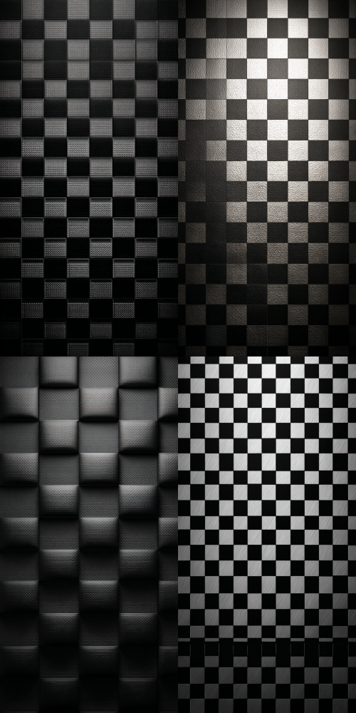 Flat seamless racing checkerboard pattern, minimalist black and white color scheme, sharp grid edges, uniform lines, matte frosted finish, solid color background, high resolution, suitable as high-end automotive brand texture material, cool industrial style. --ar 9:18 Flat seamless racing checkerboard pattern, minimalist black and white color scheme, sharp grid edges, uniform lines, matte frosted finish, solid color background, high resolution, suitable as high-end automotive brand texture material, cool industrial style. --ar 9:18