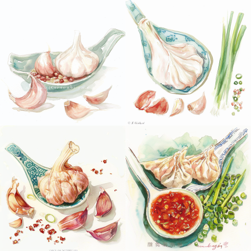 < https://oc.superx.chat/img/1770040271991.JPG > 饺子皮, 猪肉馅,蒜头,葱,姜,的材料用白色的背景,用水彩的方式把每一个材料画出来 < https://oc.superx.chat/img/1770040271991.JPG > 饺子皮, 猪肉馅,蒜头,葱,姜,的材料用白色的背景,用水彩的方式把每一个材料画出来