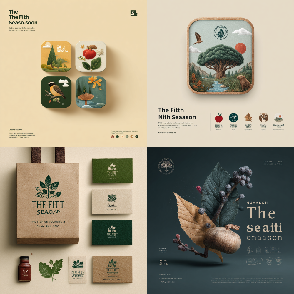 "Create a captivating icon that embodies the essence of seasonal change, representing a nature education brand named 'The Fifth Season'."