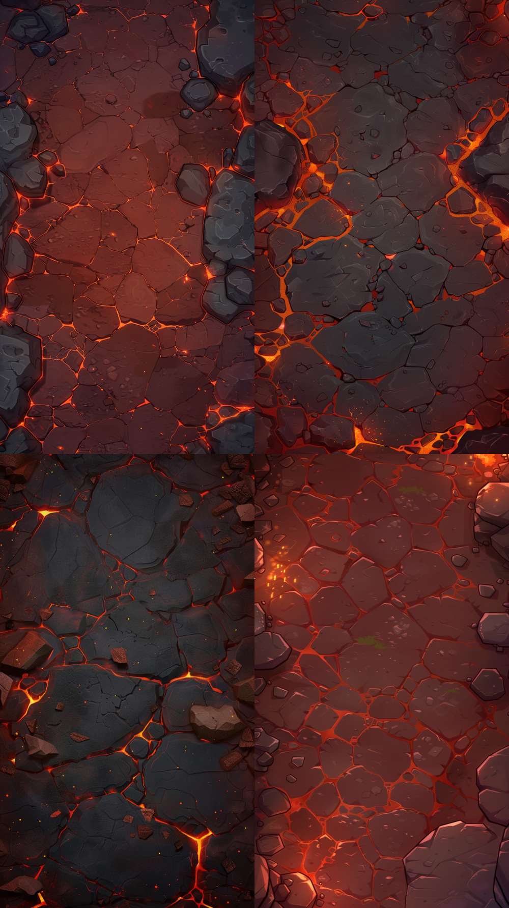 < https://oc.superx.chat/img/1770286949729.png > chibi dark fantasy game floor,red cracked stone ground,irregular stone slabs pattern,hand-painted cartoon style,soft painterly texture,low detail ground surface,dark red and brown color palette,subtle orange glowing embers scattered,simple rock debris on the edges,smooth gradients, low contrast,flat lighting, no strong shadows,top-down game environment background,clean readable composition,mobile game battle floor,designed for gameplay readability,no characters, no props, no UI,super deformed game art style,2D illustration, not 3D,simplified shapes,soft edges, thick color blocks,low texture noise,casual mobile game background,realistic, photorealistic,3d render, isometric, perspective view,high detail texture, phototexture,dramatic lighting, cinematic lighting,hard shadows, strong highlights,environment concept art,grass, plants, moss,text, logo, watermark, --ar 9:16 --v 6 --style raw --s 120 --q 1