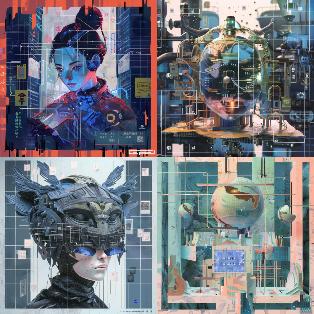 Please deeply study the design above and create a new creation with a theme of technological fantasy, surrealist cyberpunk, < https://oc.superx.chat/img/1770290306005.png > < https://oc.superx.chat/img/1770289801873.jpg > < https://oc.superx.chat/img/1770290081409.jpg > < https://oc.superx.chat/img/1770290087819.jpg > < https://oc.superx.chat/img/1770290490695.jpg > ,3d --v 6