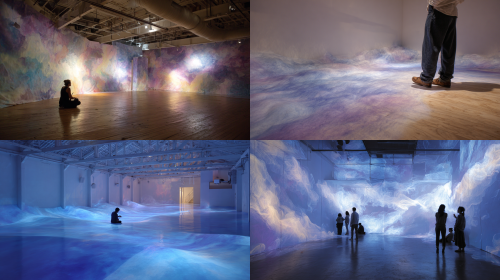 保持整个空间的结构不变,观众用腿做划动或搅拌动作(通过感应捕捉),其动作区域的水色会开始变化,变成乳白色的纸浆。艺术化一些, --ar 16:9 保持整个空间的结构不变,观众用腿做划动或搅拌动作(通过感应捕捉),其动作区域的水色会开始变化,变成乳白色的纸浆。艺术化一些, --ar 16:9