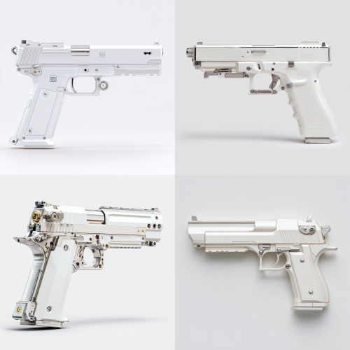 纯白现代设计机械手枪,白色背景 纯白现代设计机械手枪,白色背景