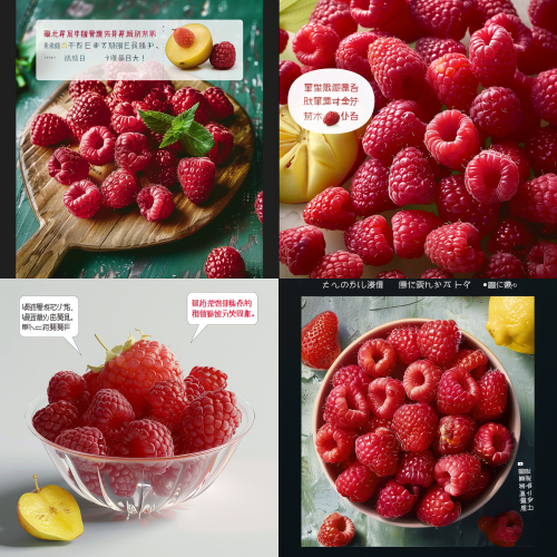 Help me generate an image with raspberries placed, following the style of the reference image < https://oc.superx360.com/img/1788077744284.jpg >   --v 6不需要设计和字，只需要具有美感的清新的图片