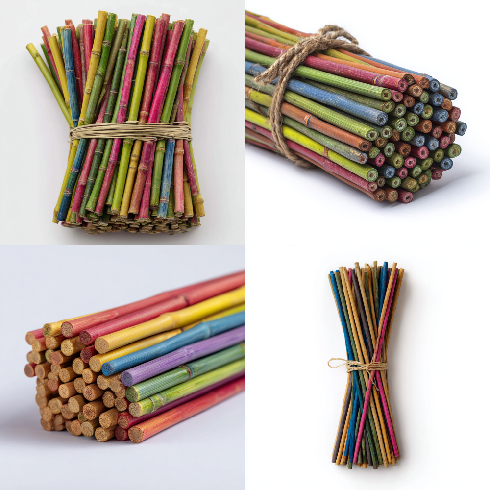 A bundle of 100 colorful bamboo sticks with a white background  