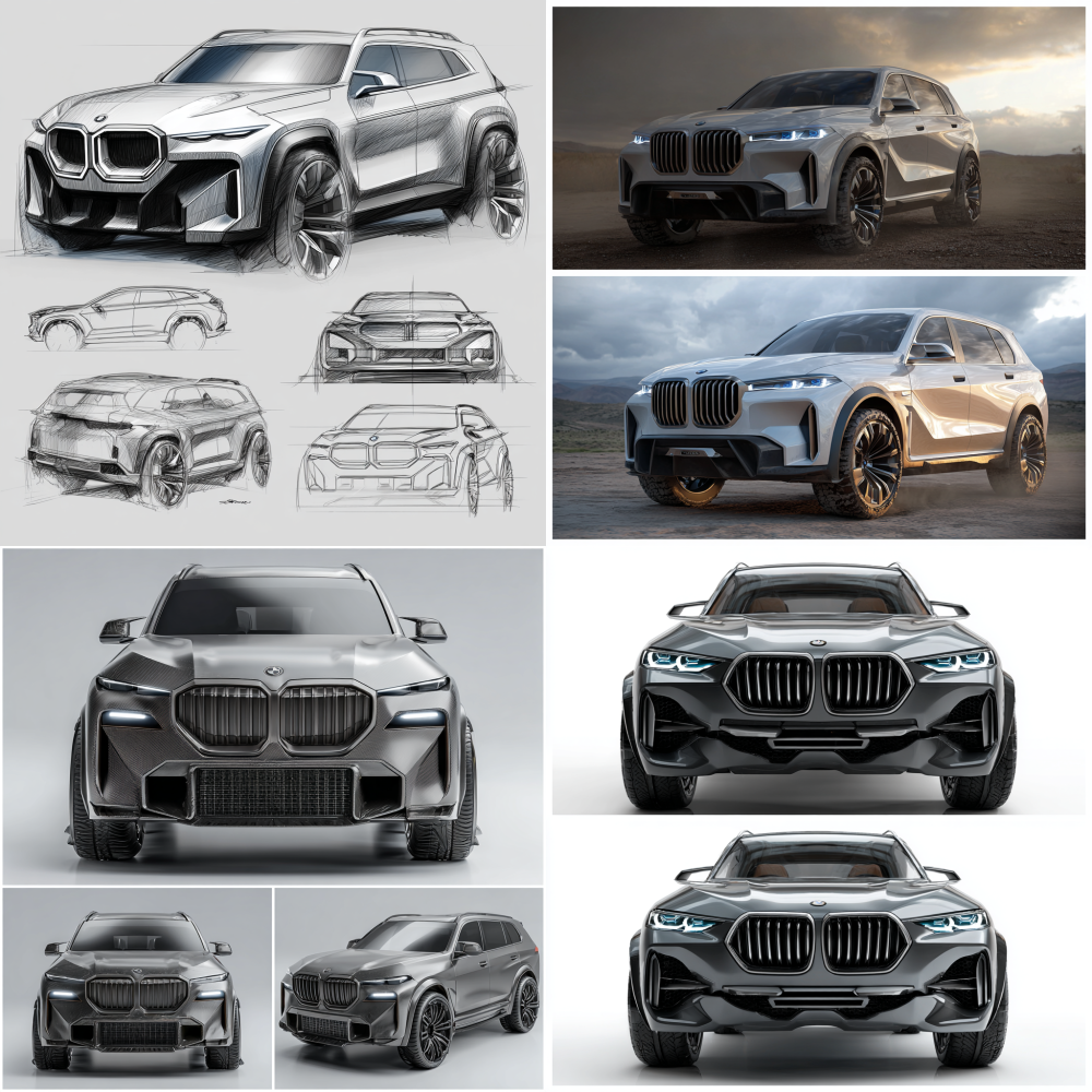 Generate a BMW SUV concept car for me. It has three air intakes on the front face.