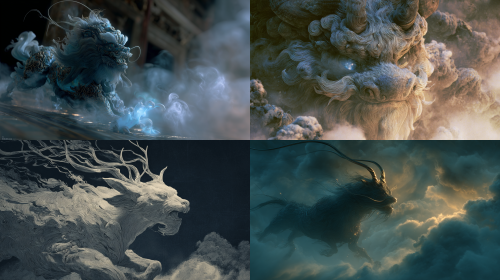 Chinese mythological creatures, Shanhaijing [Qilin], Chinese fantasy, cinematic texture, ink wash+bioluminescence+Eastern aesthetics, mystery → shock → warmth/philosophy, panoramic lens, 3D dynamics+light and shadow blockbuster shock.    --ar 16:9  --v 7
