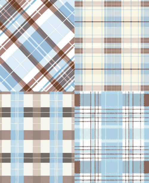 a seamless pattern of light blue and brown plaid, vector illustration, simple flat design with bold lines and solid colors, suitable for clipart or children's  fabric, pastel color palette, cute and playful style, high resolution, no background noise.    --ar 105:128   --v 6