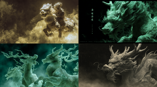 中国神话生物，山海经【麒麟】，中式奇幻, 电影质感，水墨+生物荧光+ 东方美学，神秘感 → 震撼 → 温情/哲思，全景镜头，3D动态 + 光影大片震撼感。   --ar 16:9  --v 7