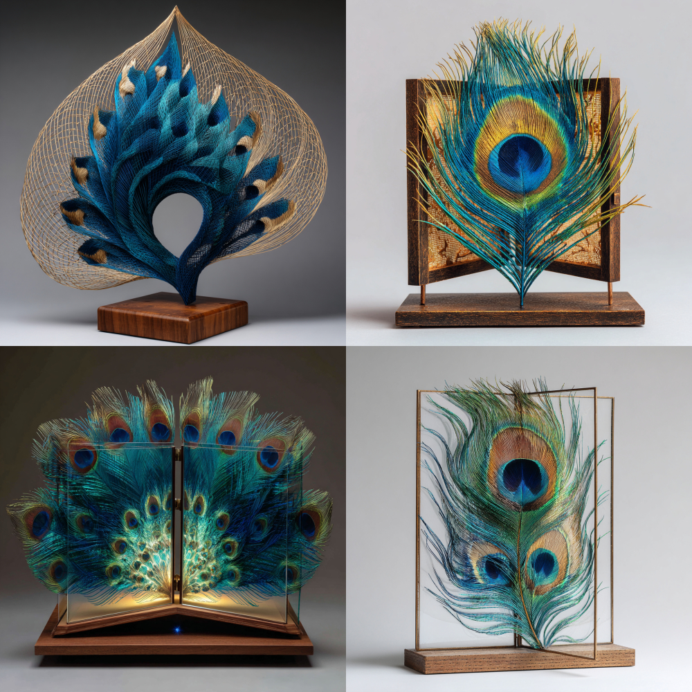 Peacock Feather Sculpture with Open Screen 