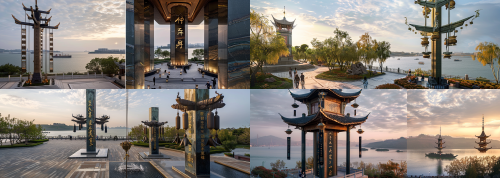 < https://oc.superx.chat/img/1776089455062.png > < https://oc.superx.chat/img/1776089502482.png > A monumental wind chime installation standing on the bank of the Yangtze River, designed as a grand cultural landmark inspired by Chu-Han civilization. The main vertical structure is shaped like the Sword of Goujian, tall, slender, solemn, and iconic, with exquisite ancient bronze texture, subtle corrosion marks, and luxurious gilded details. Suspended from the upper structure are oversized wind chime bells inspired by the components and forms of Marquis Yi of Zeng’s Bianzhong bells, reinterpreted as elegant hanging bronze chimes with intricate ritual patterns, archaic Chinese ornament, and refined golden inlays. The whole sculpture expresses the spirit of ancient Chu culture, ritual music civilization, and heroic historical grandeur. Located beside the vast Yangtze River, with dramatic riverfront scenery, strong winds, flowing water, and an open monumental public space. The design combines ancient Chinese bronze aesthetics, sacred ceremonial symbolism, and contemporary large-scale public art. Majestic, poetic, solemn, culturally powerful, highly detailed, realistic materials, bronze and gilt metal, museum-quality craftsmanship, cinematic lighting, epic atmosphere, ultra-detailed, architectural visualization, landmark sculpture, cultural monument. --iw 1.2  --ar 84:30  --style raw
