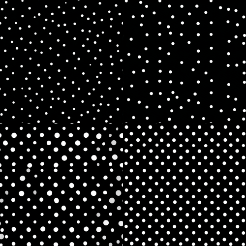 Polka Dot Pattern Design: Dots are spaced evenly and arranged sparsely without overlapping, creating ample negative space. Color Scheme: Bright white dots adorn a black background, rendered in a flat illustration style.  --tile