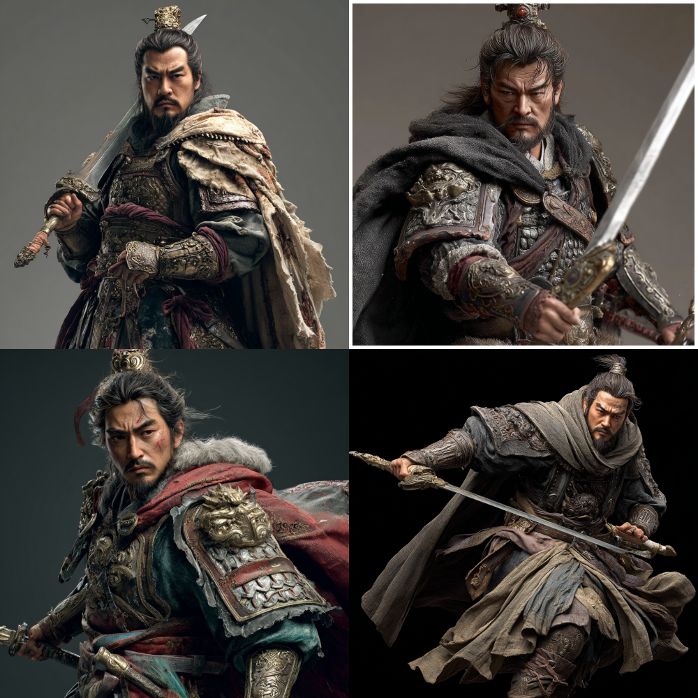 During the prime of his life, Sun Quan, a figure from the Three Kingdoms period, was a heroic figure dressed in a cloak and armor, wielding a sword to kill enemies. A close-up clear photo highlights the image of a single character, without any environmental background or other elements.