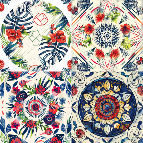 < https://oc.superx.chat/img/1778342636429.jpg > Vibrant botanical mandala, tropical flowers and leaves arranged in perfect radial symmetry, nested circular layers, concrete wall texture background, bold watercolor illustration style, bohemian wall decor, high resolution, print-ready