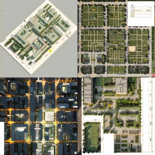 < https://oc.superx360.com/img/1787057572263.jpg > 首先，你要严格按照平面图的布局来生成鸟瞰，楼栋，街道，停车场，都要严格按照比例来生成，不能胡乱生成，不需要任何文字，街道名，楼栋名。生成的鸟瞰一定要建筑完整。生图比例改为 4:3。2K 高清图。