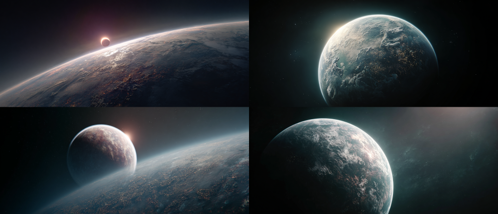 A unique solitary planet in space, with an overall sci-fi feel, hyper realistic, cinematic lighting, and cinematic visuals,  --ar 21:9