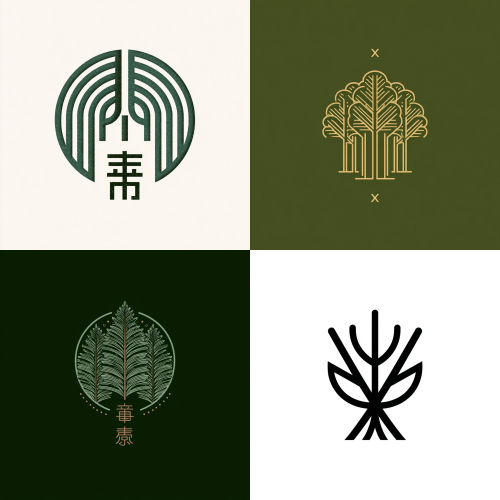 帮我做一个关于雪乡森林公园的标志设计，简洁大方，可以以线条为主。