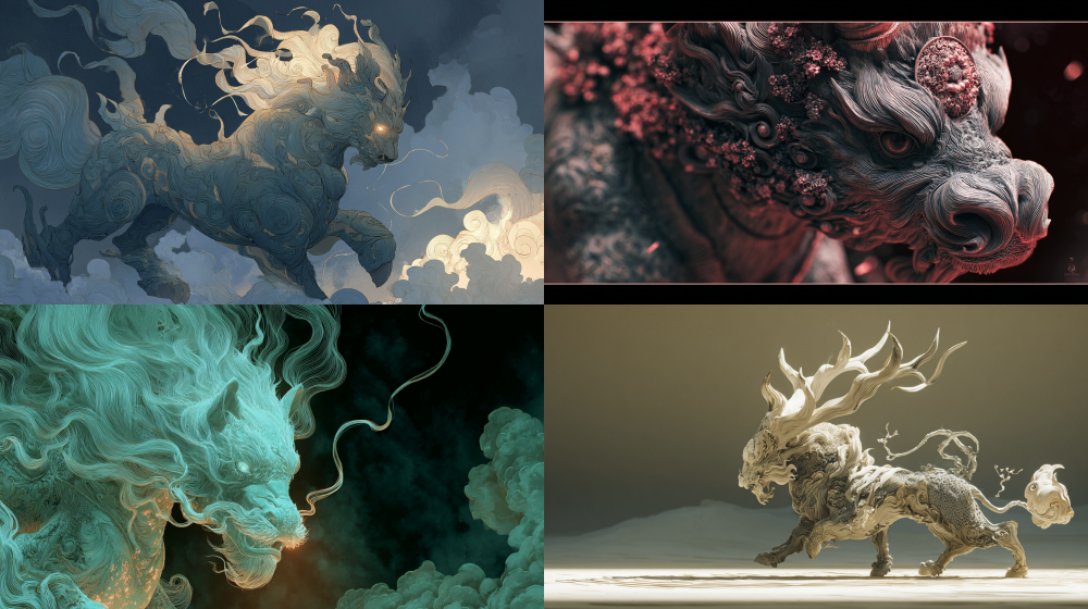 Chinese mythological creatures, Shanhaijing [Qilin], Chinese fantasy, cinematic texture, ink wash+bioluminescence+Eastern aesthetics, mystery → shock → warmth/philosophy, panoramic lens, 3D dynamics+light and shadow blockbuster shock.    --ar 16:9  --v 7