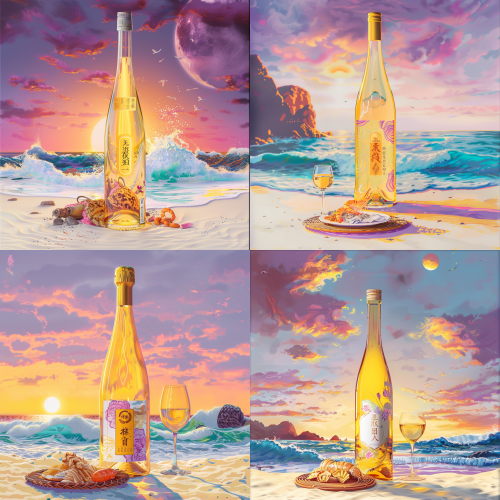 < https://oc.superx360.com/img/1786686204113.jpg > An Impressionist oil painting style commercial art poster of a seaside sunset. Masterpiece composition, golden ratio, left side is a clean empty sandy beach reserved for poster typography, right side is the visual focus. Dreamy pale pink and purple sky with fluffy bright orange and pink clouds. Emerald blue crashing waves with glowing white foam in the midground. A lighthouse on the left distant cliff, white seagulls soaring. Right foreground: a fine artistic seafood platter (crab, oysters, shrimp, scallops) placed on the sand. A bottle of Changweimao white wine stands firmly upright in the sand next to the ice platter, its bright yellow label clearly visible facing the viewer, translucent pale golden liquid inside. Beside it is a minimalist rattan lounge chair. A lazy, cozy, large orange long-tailed cat is lounging on the chair, tail curled high elegantly, holding a wine glass naturally. Thick impasto oil painting texture, rich color contrast, vivid and dreamy, highly organized commercial layout, cinematic lighting, 8k, ultra-detailed. --no text, watermark, signature, logo, words < https://oc.superx360.com/img/1786686204113.jpg > An Impressionist oil painting style commercial art poster of a seaside sunset. Masterpiece composition, golden ratio, left side is a clean empty sandy beach reserved for poster typography, right side is the visual focus. Dreamy pale pink and purple sky with fluffy bright orange and pink clouds. Emerald blue crashing waves with glowing white foam in the midground. A lighthouse on the left distant cliff, white seagulls soaring. Right foreground: a fine artistic seafood platter (crab, oysters, shrimp, scallops) placed on the sand. A bottle of Changweimao white wine stands firmly upright in the sand next to the ice platter, its bright yellow label clearly visible facing the viewer, translucent pale golden liquid inside. Beside it is a minimalist rattan lounge chair. A lazy, cozy, large orange long-tailed cat is lounging on the chair, tail curled high elegantly, holding a wine glass naturally. Thick impasto oil painting texture, rich color contrast, vivid and dreamy, highly organized commercial layout, cinematic lighting, 8k, ultra-detailed. --no text, watermark, signature, logo, words