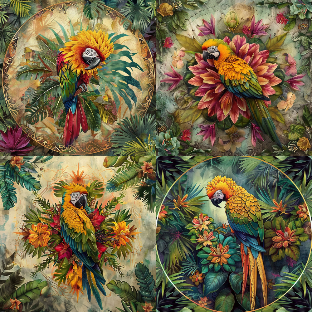 < https://oc.superx.chat/img/1778341807725.jpg > Botanical mandala wall art, symmetrical radial pattern of tropical plants, cacti, and succulents, vintage botanical illustration style, layered circular composition, concrete textured background, earthy tones with vibrant accents, boho aesthetic, high detail, 8k, for home decor print --v 6