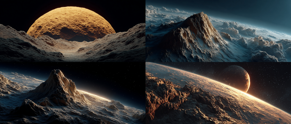 Lonely rock yellow planet in pitch black deep space, science fiction style, dark silver main tone, strong contrast of light and shadow, rich details, high resolution, futuristic fantasy style, panoramic view, advanced rendering, ultra high definition, overall with a sense of science fiction, hyper realistic, hyper realistic, movie grade lighting, fantasy atmosphere, movie grade visuals  --ar 21:9 --ar 21:9 --q 2 --s 750