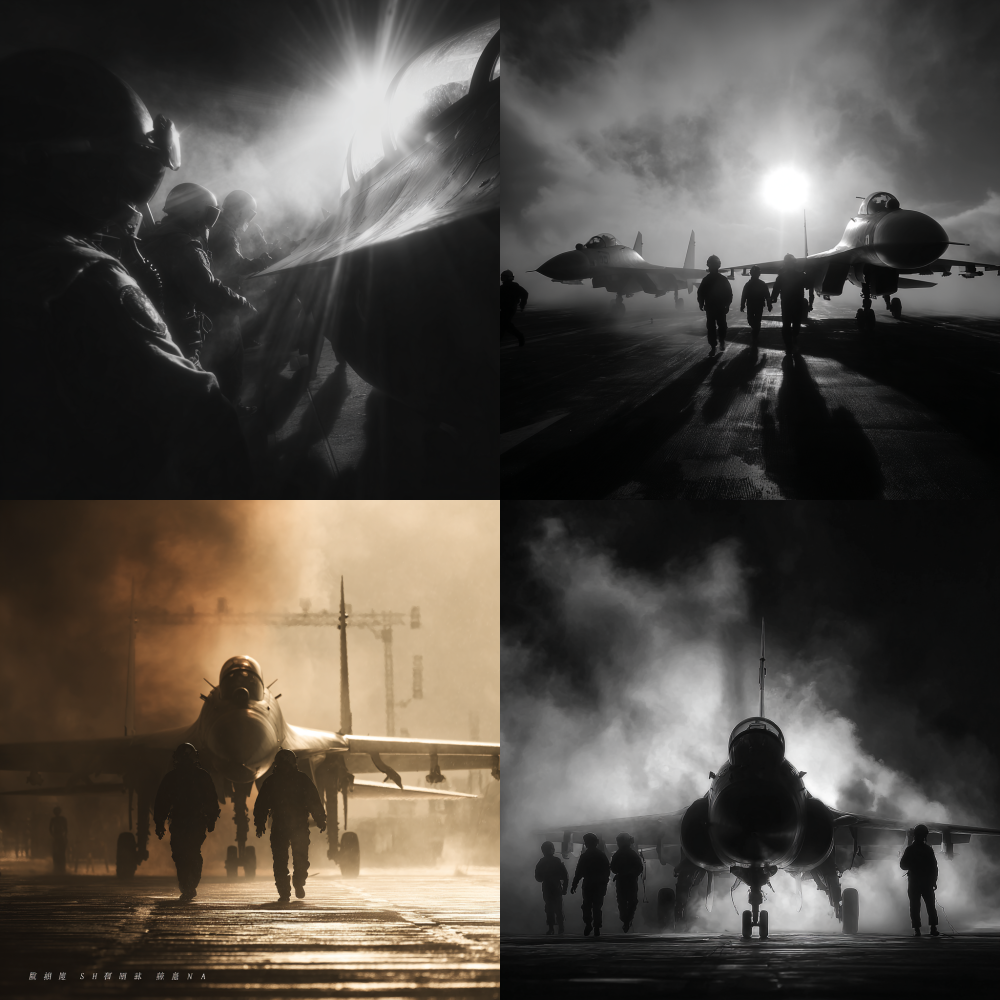 Xinhua News Agency photography style, military theme, fighter jets, tense atmosphere, dramatic light and shadow, dynamic composition, strong emotional expression 
