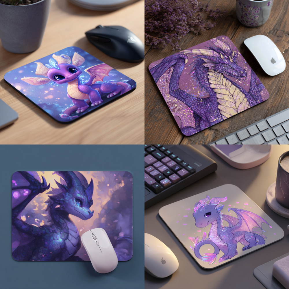 a cute mouse pad, where a purple shining dragon on it