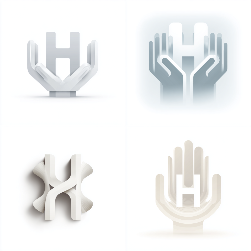 Elegant flat icon, harmonious integration of the letter H with soothing massage hand movements, minimalist geometric composition, monochromatic palette, pristine white background, vector aesthetics, refined simplicity, app icon, devoid of gradients and outlines, high-definition clarity