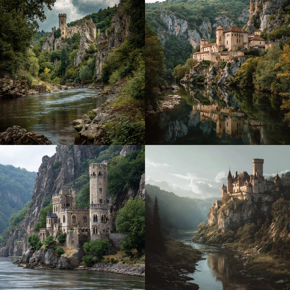 a castle perched high on the cliffs above the river