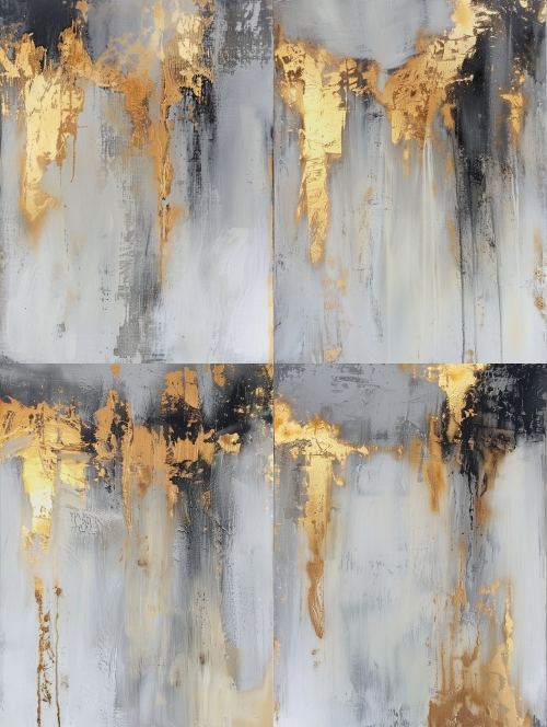 < https://oc.superx360.com/img/1786948616841.png > luxury Handmade Gold Gray modern Abstract oilPainting , Heavy Textured Gold Drip Mural For Luxury Hotel Lobby, visible textured burshstroke. --ar 3:4 --v 6 --stylize 100  --iw 2