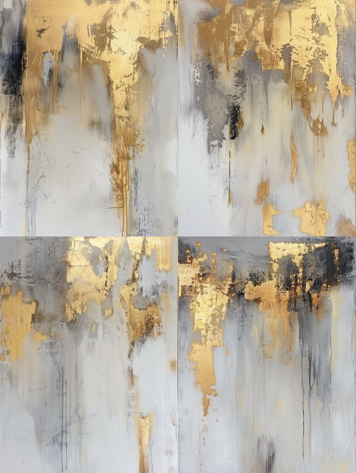 < https://oc.superx360.com/img/1786948616841.png > luxury Handmade Gold Gray modern Abstract oilPainting , Heavy Textured Gold Drip Mural For Luxury Hotel Lobby, visible textured burshstroke.   --iw 2   --ar 3:4  --v 6
