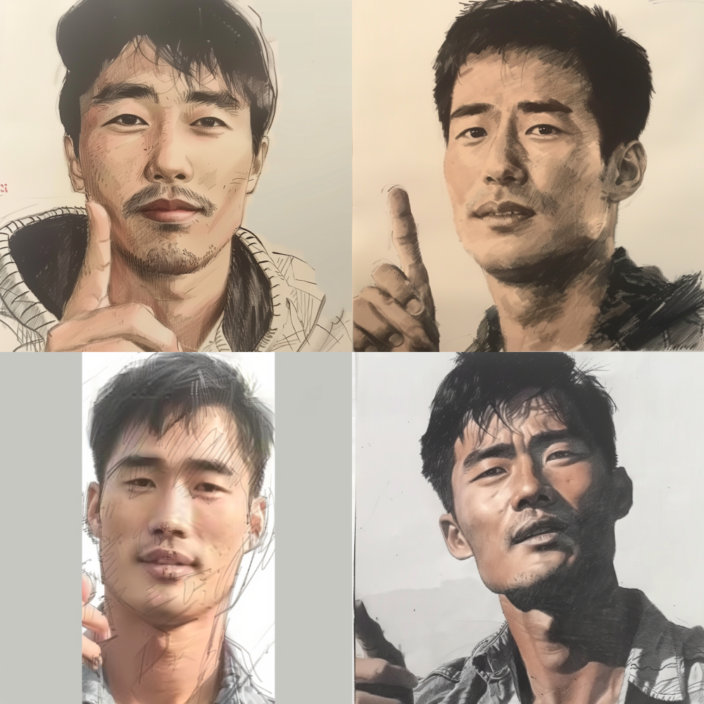 Half body portrait, don't imitate all the details of the original image, you need to process something else yourself, change the character's clothing, posture, and background. Painting, adding soy sauce < https://oc.superx.chat/img/1776091487943.png > A 35-year-old Asian man, linear sketch, pencil drawing lines, high contrast, sketches, traditional media, half-length portrait1:1 --v 6