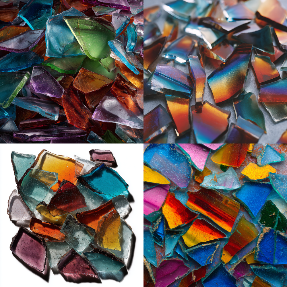 Glass shards, colored patterns 