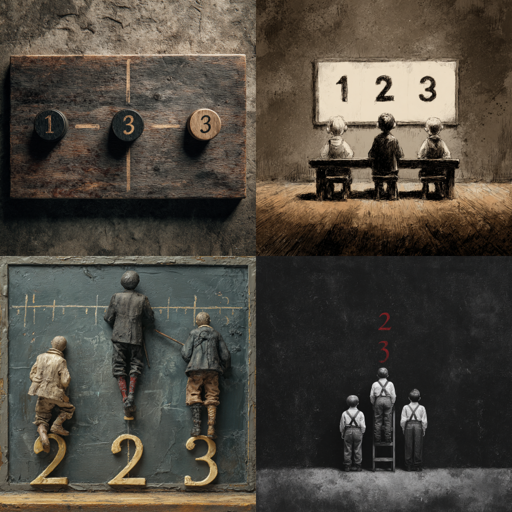 one, two, three on the board, up and down