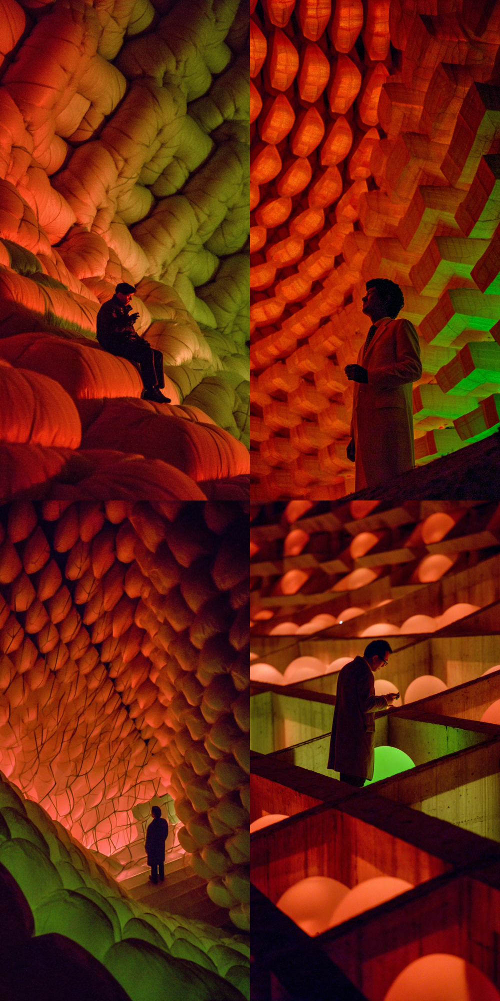 An entomologist in a massive, surreal cavern. The walls are covered with millions of glowing, bio-luminescent cocoons pulsing with orange light. The scientist is focused on a single, unique cocoon that glows with a contrasting green light, scientific concentration amidst overwhelming data, style of Shusei Nagaoka --sref 3558063635 --c 10 --style raw --v 7.0 --ar 1:2