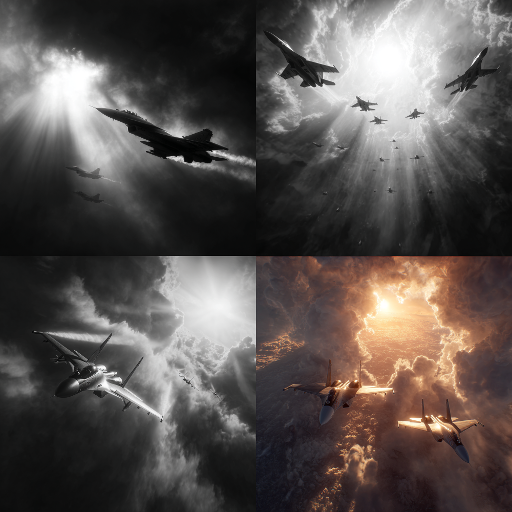 Xinhua News Agency photography style, military theme, soaring fighter jets, electrifying tension, captivating light and shadow interplay, dynamic and immersive composition, profound emotional resonance