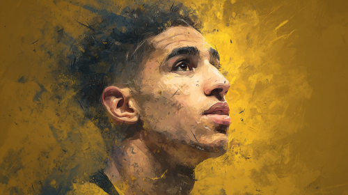 Create an exquisite portrait of Achraf Hakimi, capturing his charisma and athleticism in a stunning composition. --ar 16:9 --v 7 --style raw --stylize 100