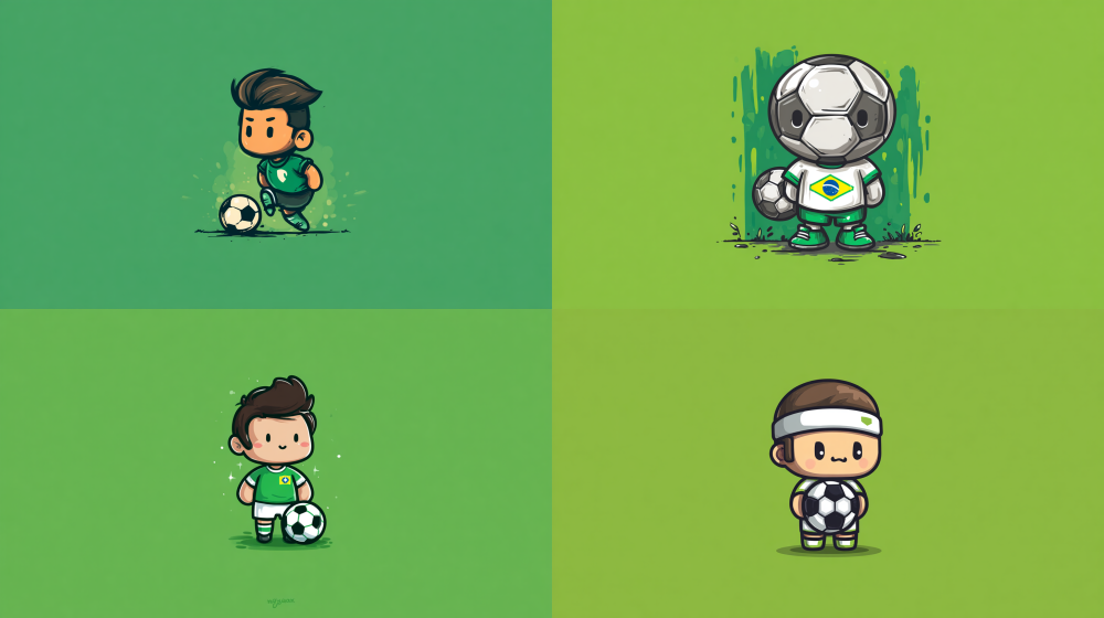 Cartoon football illustration, player version, simple and cute, no copyright team emblem, no real face, football themed graffiti, street style, bright colors, no game screen, no watermark, flat football icon, goal football, green background, minimalist, suitable for data review Q +  --ar 16:9