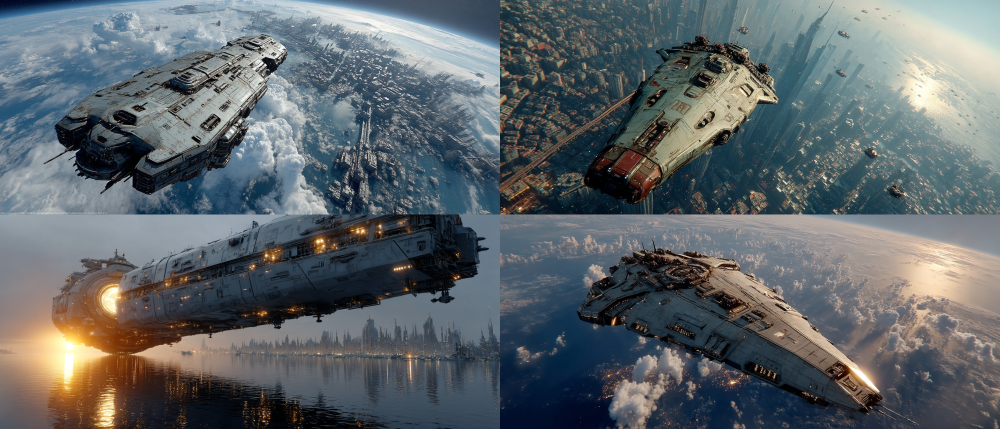 The appearance of the colonial fleet and spacecraft is a parallelogram, located above a human science fiction city. The spacecraft has a dark silver main color tone, dark color tone, science fiction style, dark silver main color tone, strong contrast of light and shadow, rich details, high resolution, full of technology, futuristic style, flashing aperture halo, advanced rendering, ultra high definition, overall with a science fiction feel, super realistic, movie level lighting, movie level graphics --ar 21:9 --ar 21:9 --q 2 --s 750