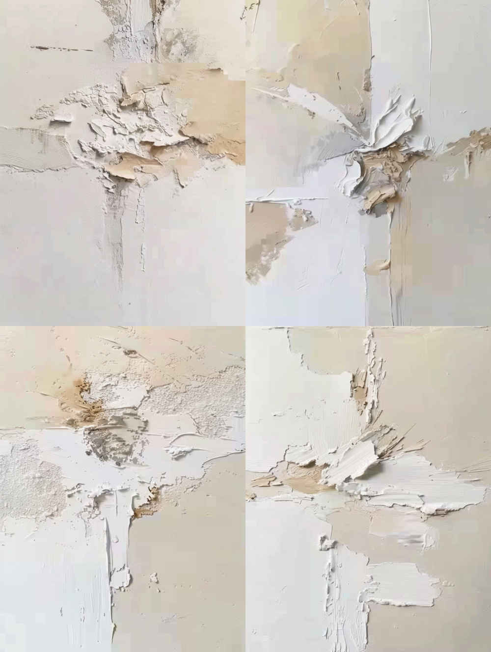 < https://oc.superx360.com/img/1784173467521.png > A handpainted plaster abstract composition featuring a dynamic interplay of creamy whites and soft beige tones. The textured brushstrokes create a sense of movement, with thick layers of paint adding depth. The overall mood is serene and minimalist, inviting contemplation. The light color palette enhances the airy feel of the artwork, making it ideal for modern interior spaces. --ar 3:4 --iw 2 --v 6