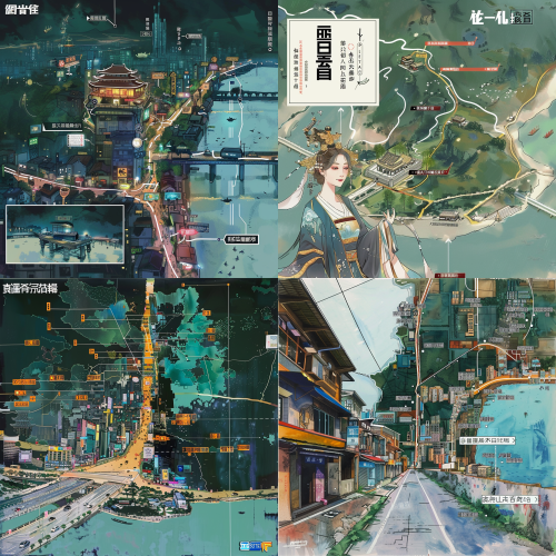 < https://oc.superx360.com/img/1786506362260.jpg > < https://oc.superx360.com/img/1786506446300.png > 参考图一，基于图二的场地卫星截图，生成一张城市在地文化分析图。整体明朗低饱和配色风格城市竞赛分析图，蓝绿白为主体色彩，主要道路使用稍高饱和蓝色、黄色、浅橙色等强调色的带箭头线条（叠加中间白色虚线）。圆点发光标明交通枢纽站。配有白线图标。红框中的基地范围使用暗红色半透明色块，上面添加白字“SITE”。注释文字使用小字号无村线字体，中英混排注释，图例清晰。横版构图，比例为3:4.信息层级明显，国际竞赛风格分析图排版，所有文字排版克制、具有学术图纸感 使用中英混排，线条清晰、信息密集但不杂乱。
