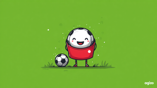 Cartoon football illustration, player version, simple and cute, no copyright team emblem, no real face, football themed graffiti, street style, bright colors, no game screen, no watermark, flat football icon, goal football, green background, minimalist, suitable for data review Q + --ar 16:9 --v 7 --stylize 100