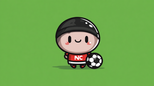 Cartoon football illustration, player version, simple and cute, no copyright team emblem, no real face, football themed graffiti, street style, bright colors, no game screen, no watermark, flat football icon, goal football, green background, minimalist, suitable for data review Q + --ar 16:9 --v 7 --stylize 100