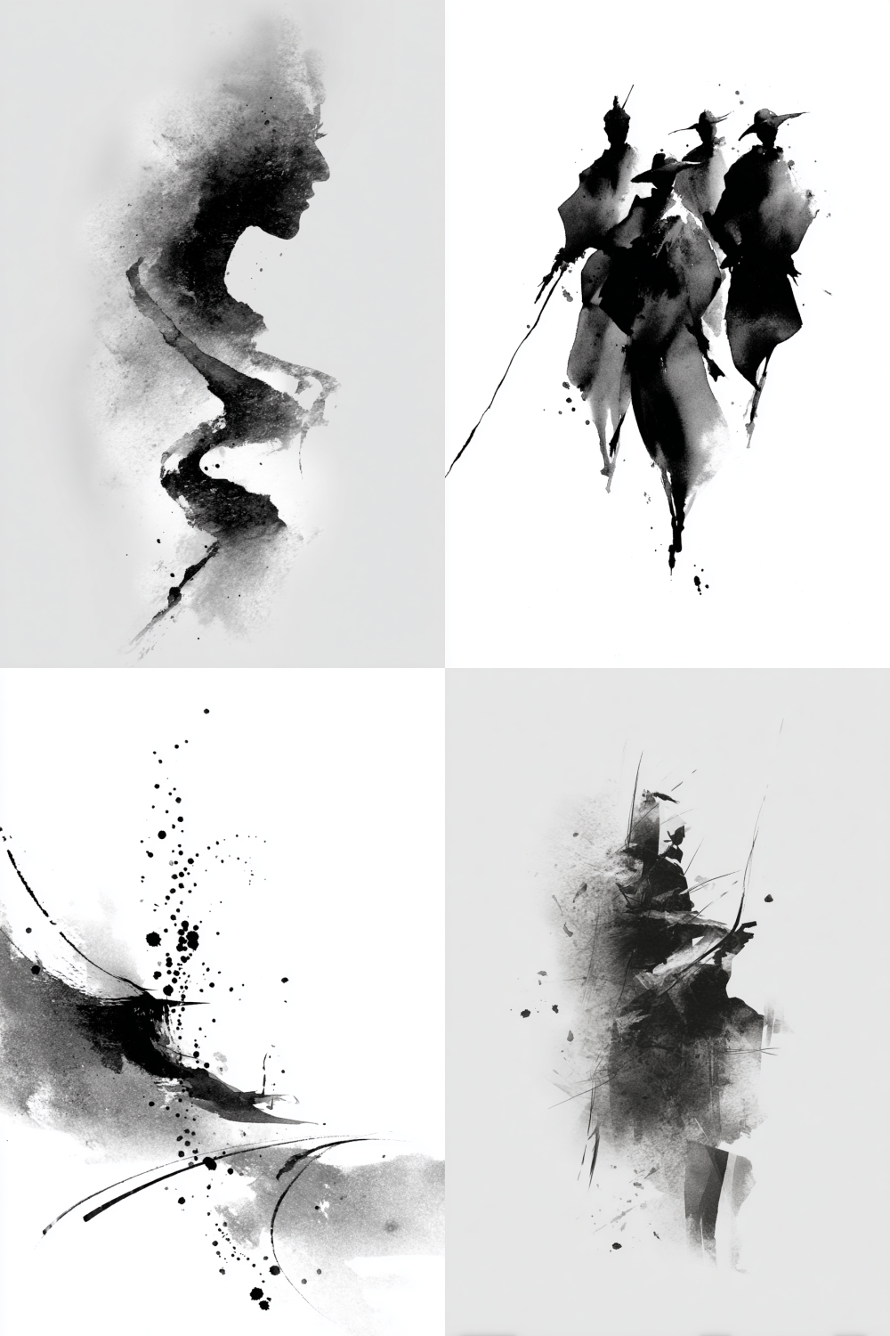 Minimalist ink wash line style, with stage play elements, abstracted and suitable for making poster base images.   --ar 4:6