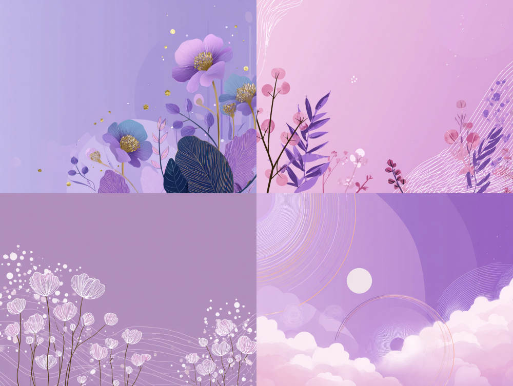 Purple background image, with design sense, lines, cute, Korean poster, simple and clean,  --ar 4:3