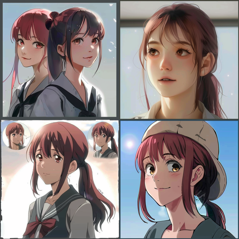 Show the image of the same female character in different scenes, expressions, costumes, and perspectives. Belonging to character settings and material images related to character settings. Reference image for character design in Japanese animation style. Expressions and demeanor display various emotions and angles such as smile, shyness, surprise, happiness, profile, and bowing, reflecting the character's personality level. Clothing can include sailor uniforms, white shirts for daily wear, qipao, swimsuits, and other clothing. Posture can be used for everyday actions such as cheek support, arm hugging, reading, and sideways movements, making the character more three-dimensional and vivid. < https://oc.superx.chat/img/1776741733576.png >  --v 6
