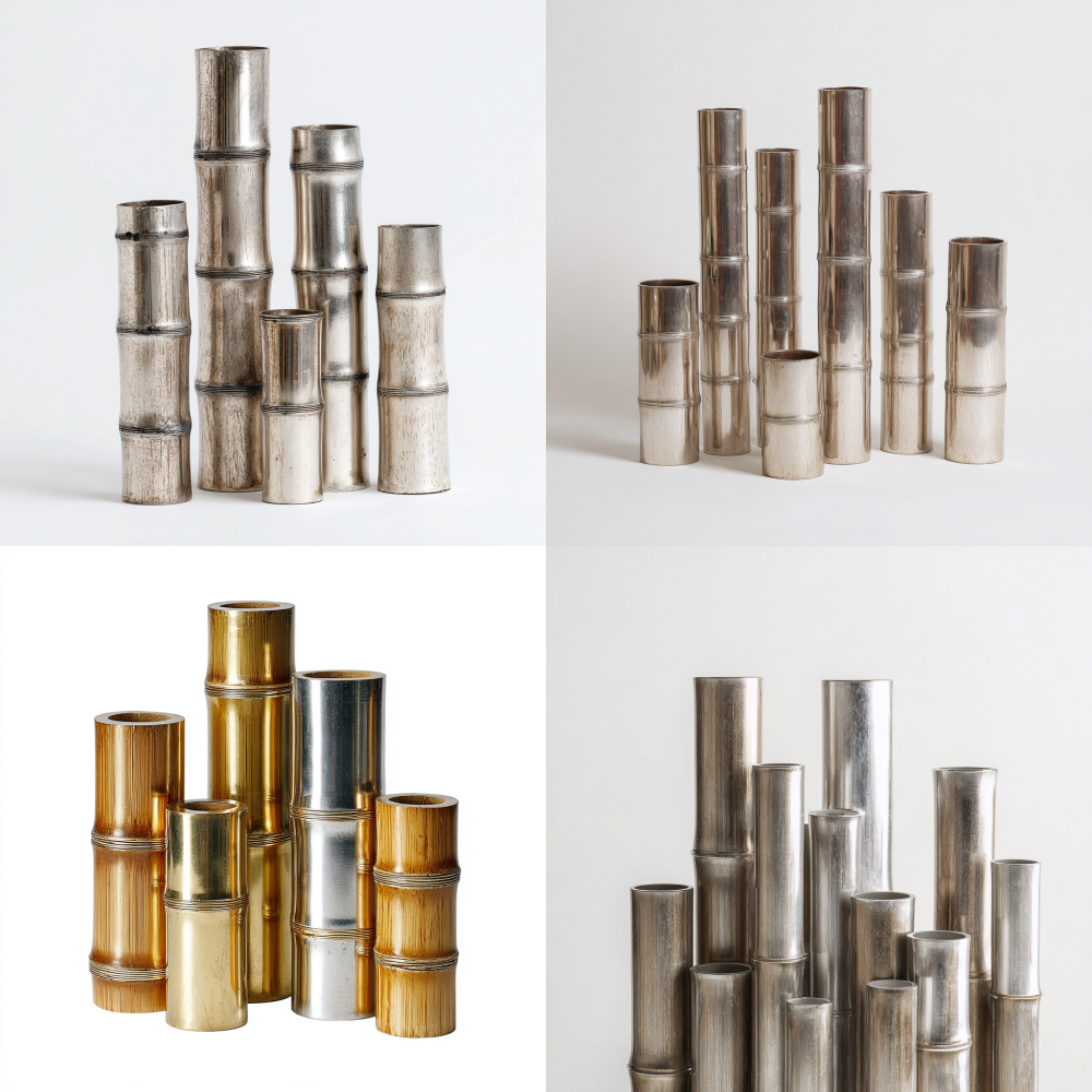Stainless steel cylindrical bamboo nodes with white background